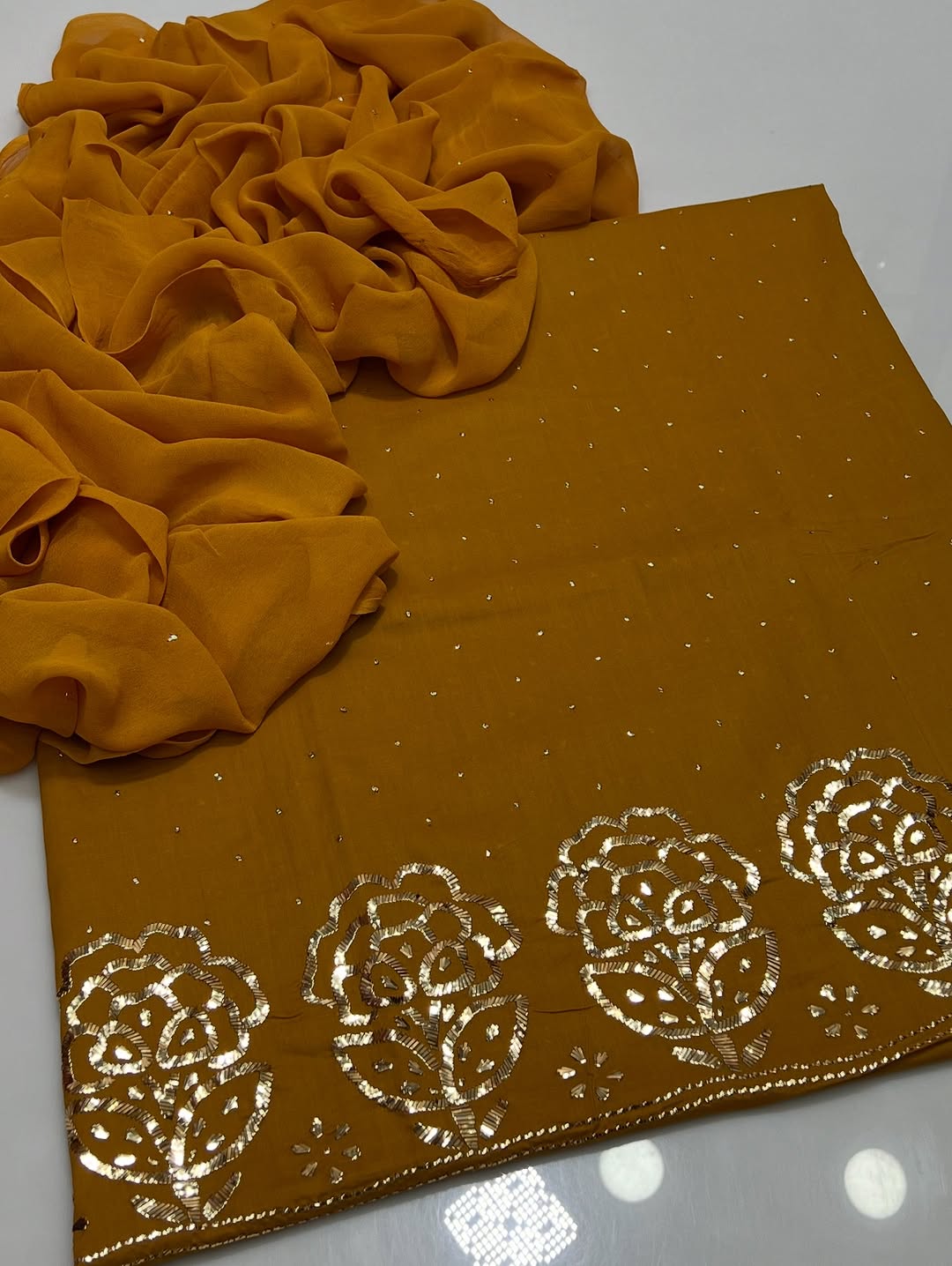 3PC Indian Mukesh Work Suit β Pure Lawn with Chiffon Dupatta