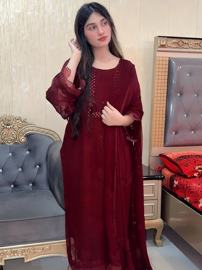 2PC Chiffon Dress – Shadow Sheesha & Chikankari Work