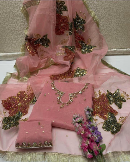 3-Piece Handwork Adda & Zari Sequence Organza Set with Heavy Fancy Dupatta