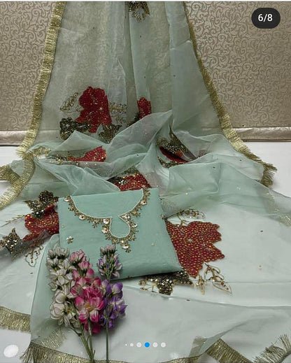 3-Piece Handwork Adda & Zari Sequence Organza Set with Heavy Fancy Dupatta