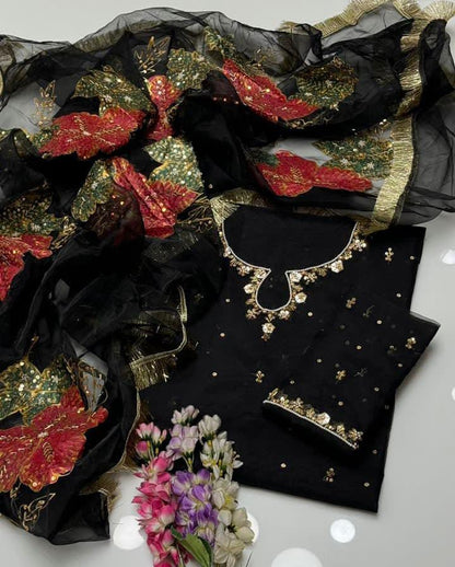 3-Piece Handwork Adda & Zari Sequence Organza Set with Heavy Fancy Dupatta