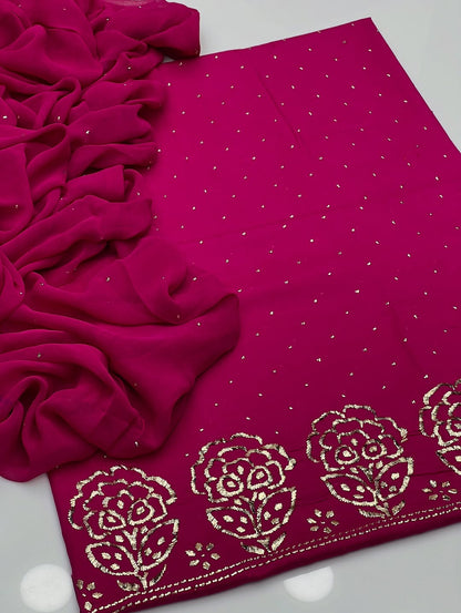 3PC Indian Mukesh Work Suit – Pure Lawn with Chiffon Dupatta