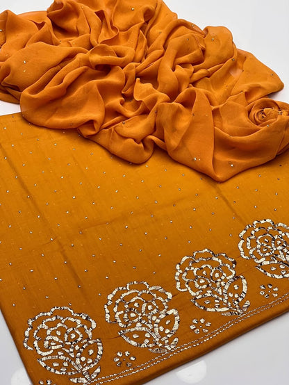 3PC Indian Mukesh Work Suit – Pure Lawn with Chiffon Dupatta