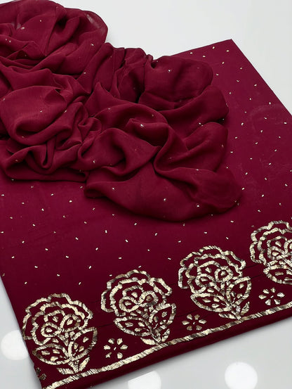 3PC Indian Mukesh Work Suit – Pure Lawn with Chiffon Dupatta