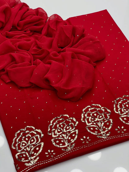 3PC Indian Mukesh Work Suit – Pure Lawn with Chiffon Dupatta