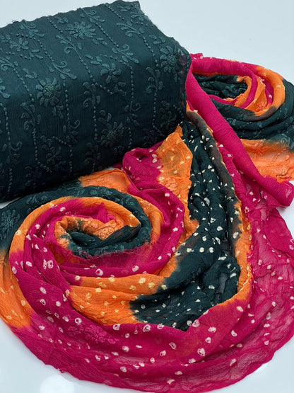 Handmade Pakka Boor Tanka On Soft Shifoon Full Shirt Jall With Chunri Dupatta 2pc Suit