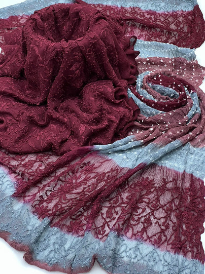 Handmade Pakka Boor Tanka On Soft Shifoon Full Shirt Jall With Chunri Dupatta 2pc Suit