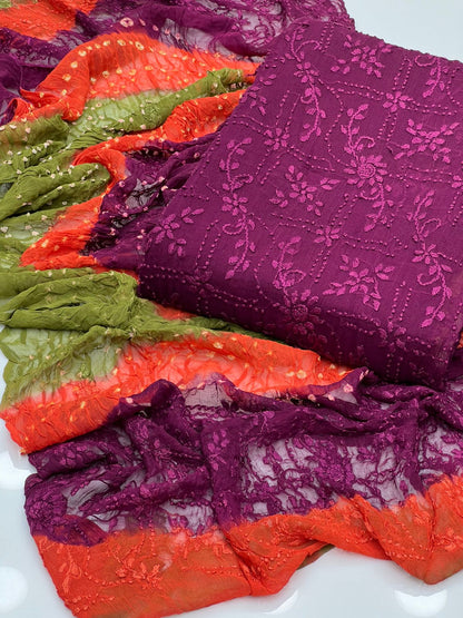 Handmade Pakka Boor Tanka On Soft Shifoon Full Shirt Jall With Chunri Dupatta 2pc Suit