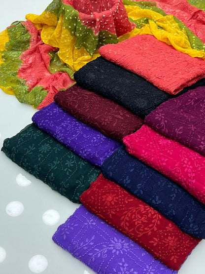 Handmade Pakka Boor Tanka On Soft Shifoon Full Shirt Jall With Chunri Dupatta 2pc Suit