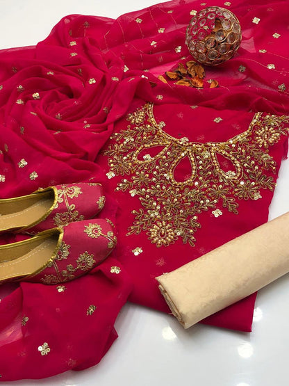 Handmade Shafon Boti Work Shirt & Dupatta with Masoori Trouser – Includes Khussa