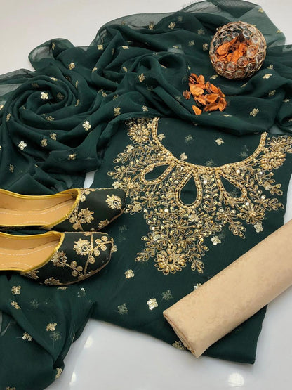 Handmade Shafon Boti Work Shirt & Dupatta with Masoori Trouser – Includes Khussa