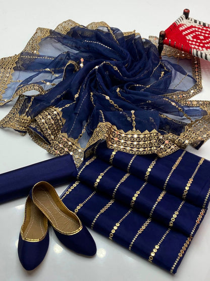 Luxury 4-Piece Organza Embroidered Dress – 9mm Sequin Shirt & Dupatta, Khatan Trouser with Khussa
