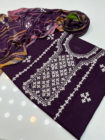 3pcs lawn Dress - Handmade Banarsi Dress