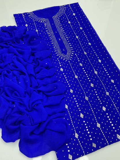 2 PCS  Soft Chiffon Dress-Handmade Mukesh Collection