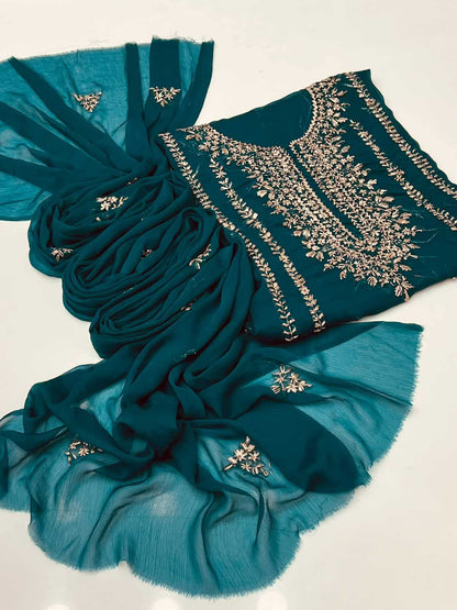 2PC Soft Chiffon Dress – Handmade LCD Gota Work