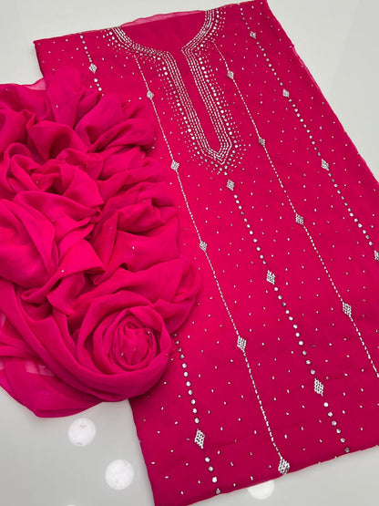 2 PCS  Soft Chiffon Dress-Handmade Mukesh Collection