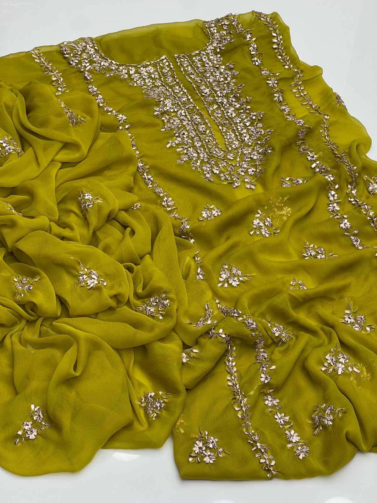 2PC Soft Chiffon Dress – Handmade LCD Gota Work