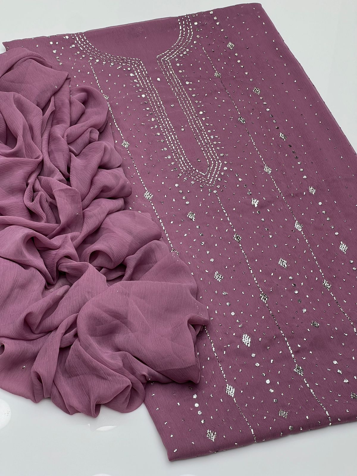 2 PCS  Soft Chiffon Dress-Handmade Mukesh Collection
