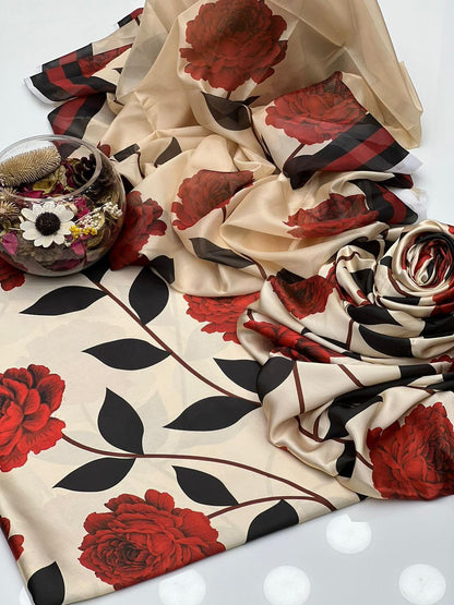 Most Demanding 3-Piece Printed Shamoz Silk Article Printed Shirt & Trouzer Along Silk Printed Dupatta