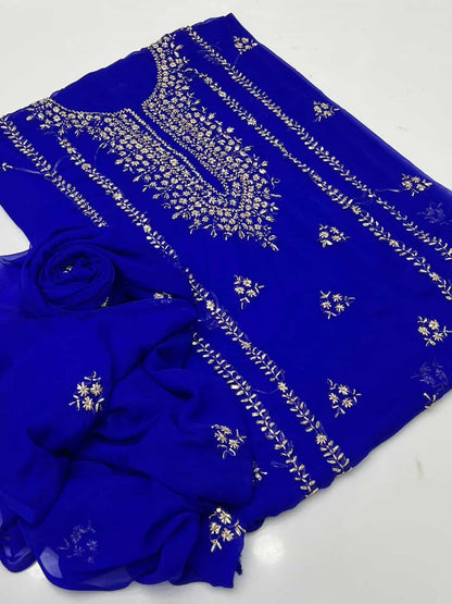 2PC Soft Chiffon Dress – Handmade LCD Gota Work