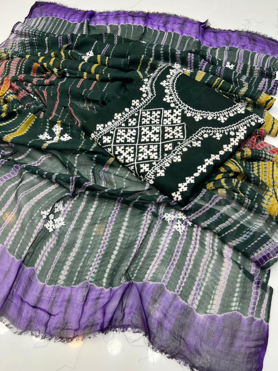 3pcs lawn Dress - Handmade Banarsi Dress