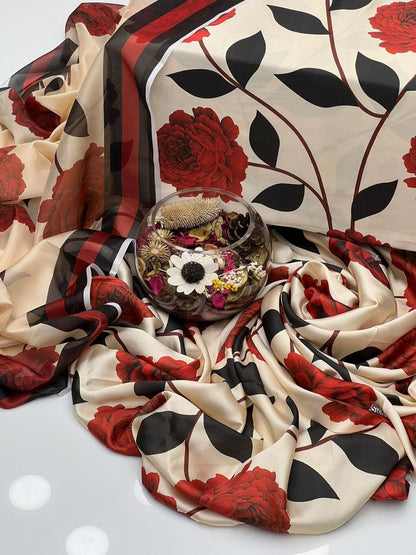 Most Demanding 3-Piece Printed Shamoz Silk Article Printed Shirt & Trouzer Along Silk Printed Dupatta