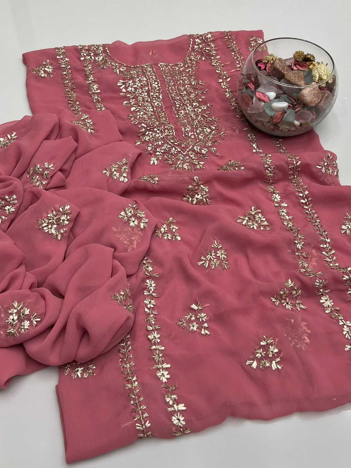 2PC Soft Chiffon Dress – Handmade LCD Gota Work